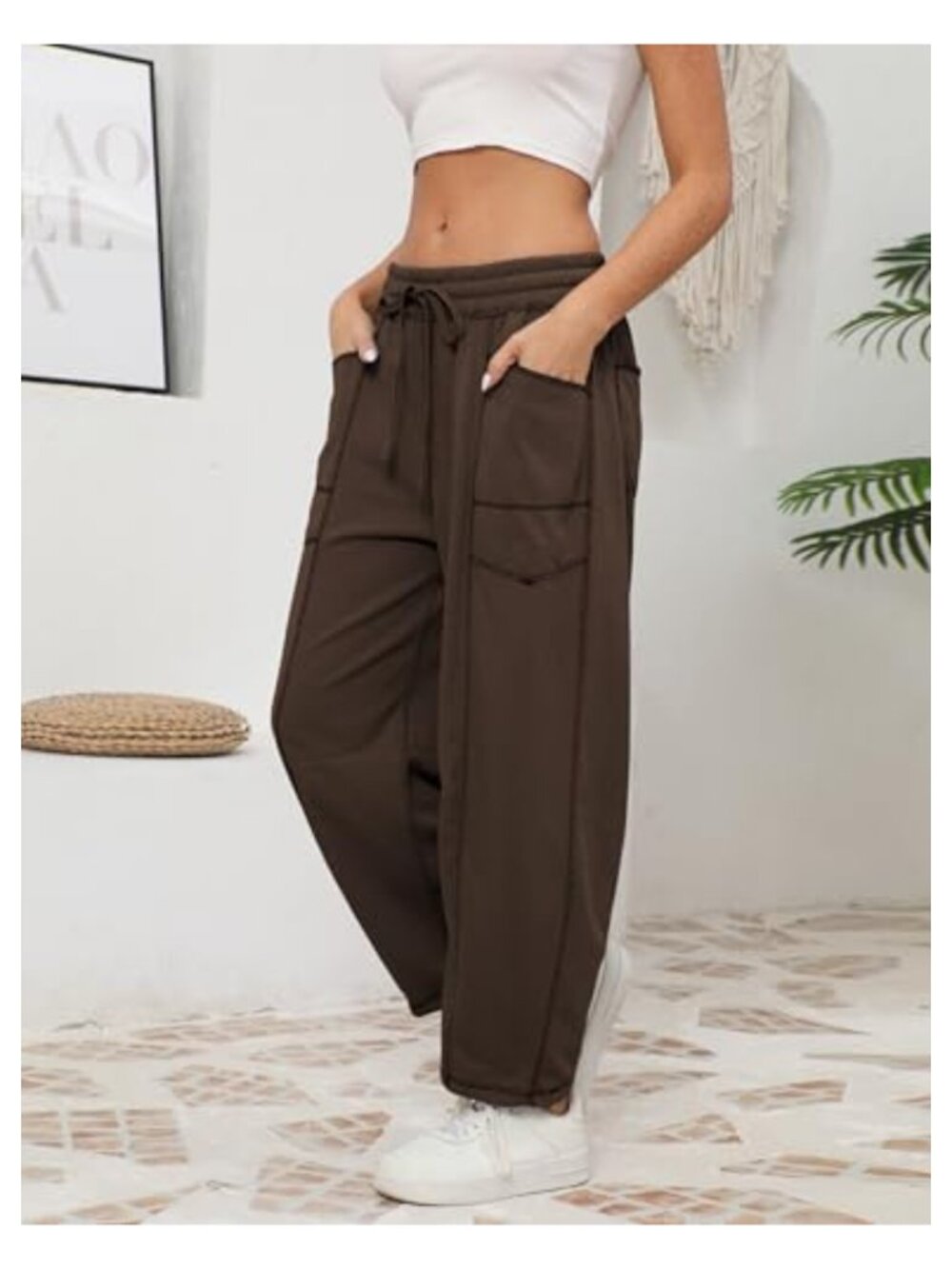 Wide Leg Barrel Sweatpants Drawstring Lounge Pants Pockets - Picture 5 of 6
